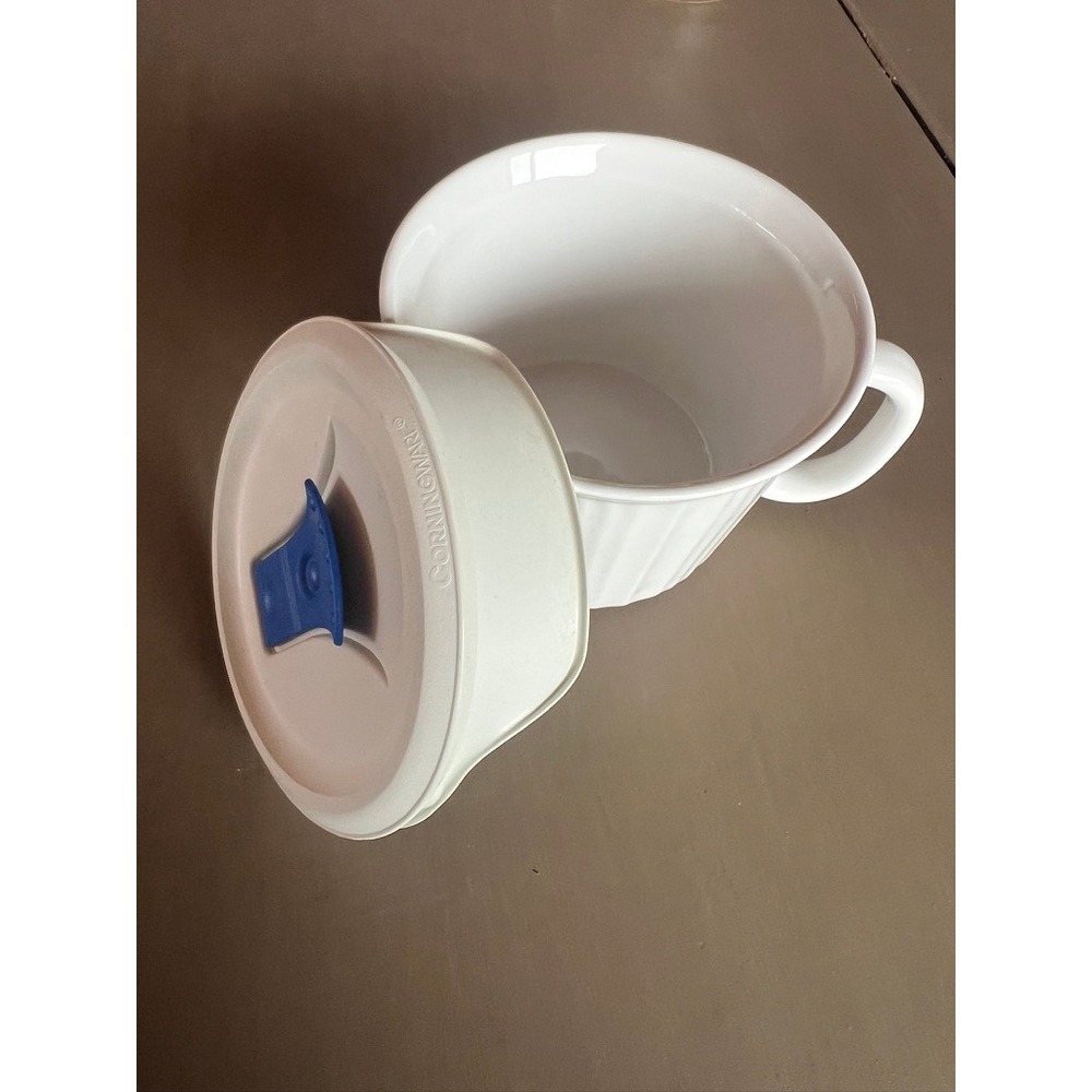 Corning Ware French White Vented Lid Soup Mug 20oz Stoneware Vintage Fluted